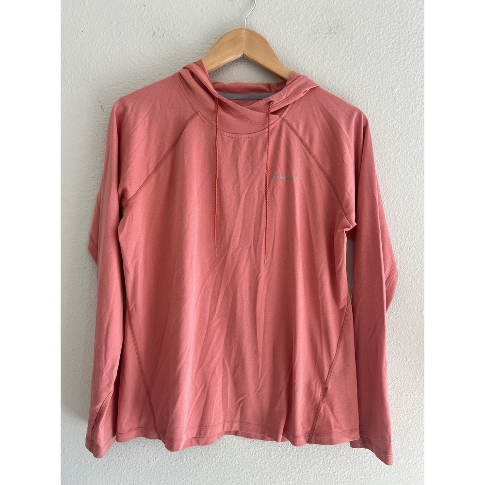 Simms Womens SolarFlex Sun Hoodie Size Medium Coral Pink UPF 50 Fly Fishing Top